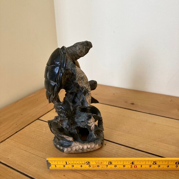 Sea Life Wood Carving Hand Carved Turtle Dolphin Fish Statue Caribbean 5.75" - Picture 4 of 7